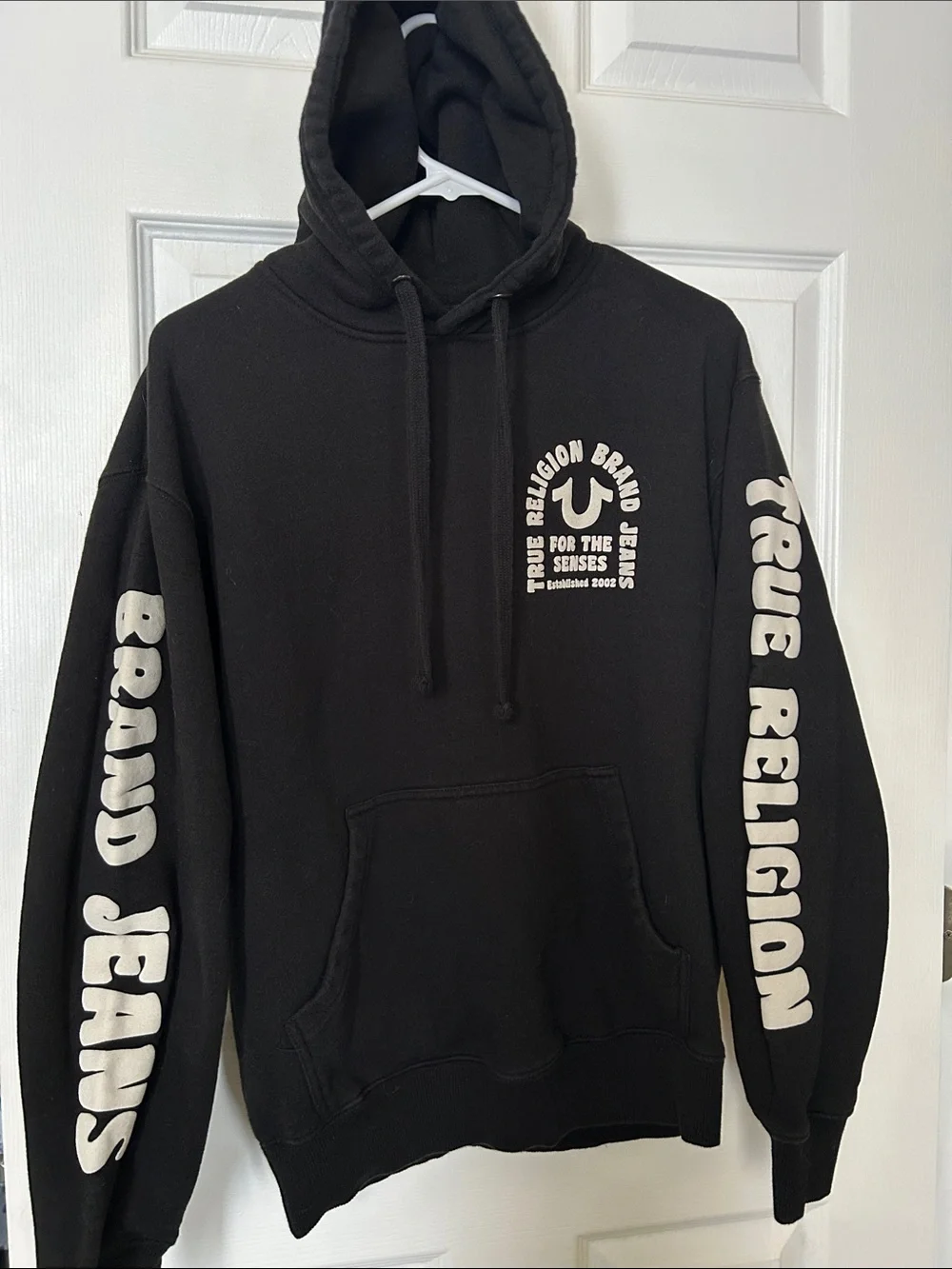 True Religion Black Hoodie with white Logos unisex